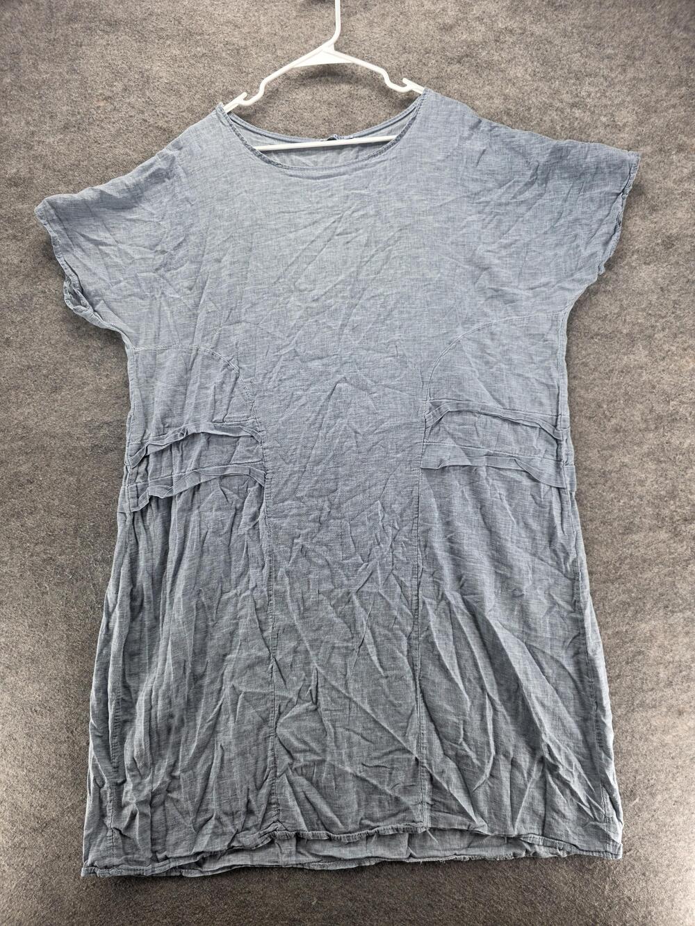 Diverse Tunic Dress Womens Gray Linen Short Sleeve Pockets Made Italy ART 5712